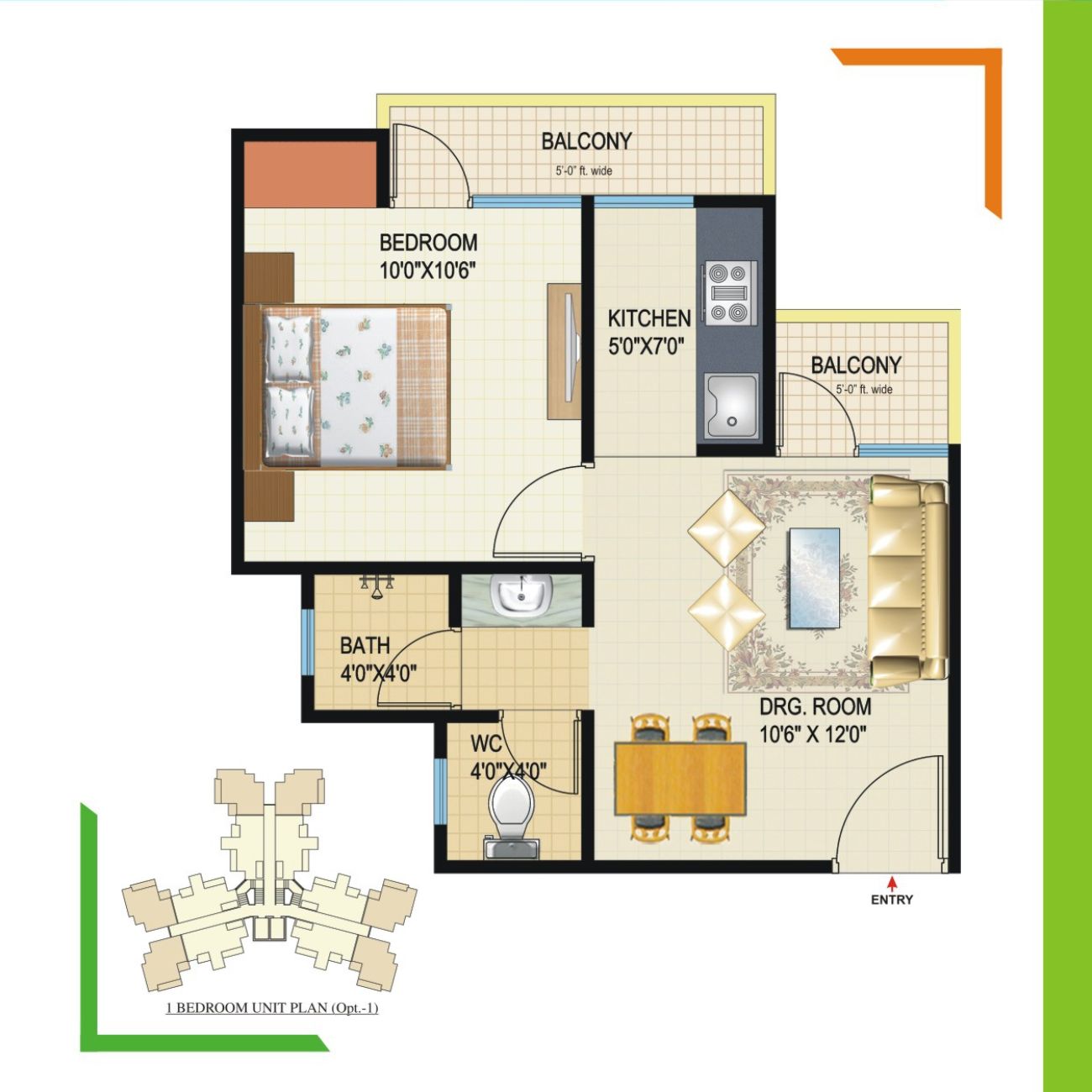 1BHK 585 sq ft (option 1)