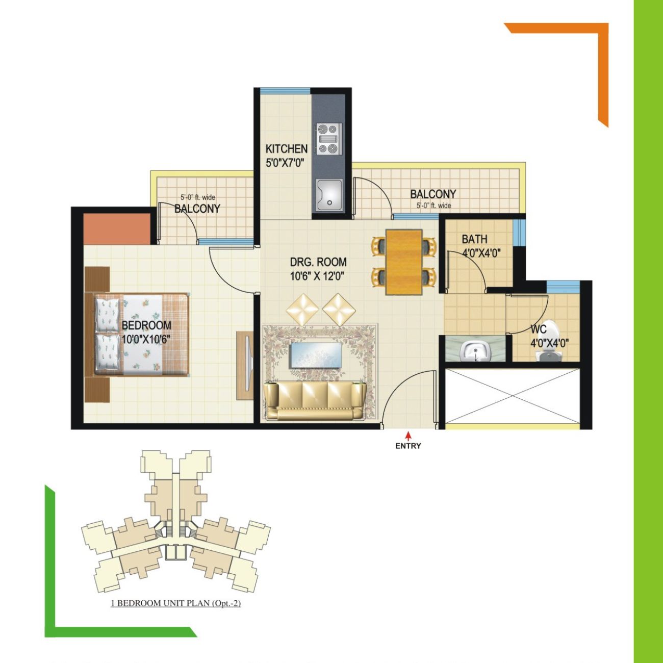 1BHK 585 sq ft (option 2)