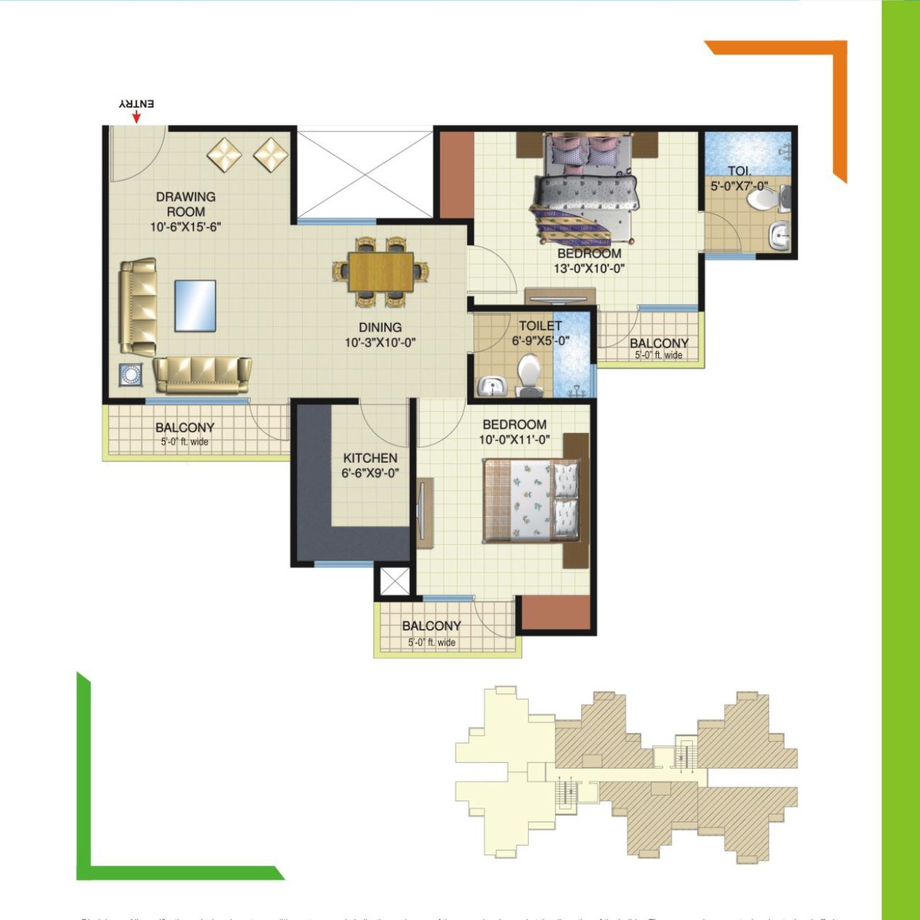 2 BHK+2 Toilet 1115 sq ft