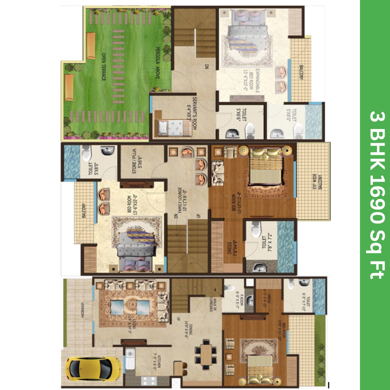 3 BHK 1690 sqft