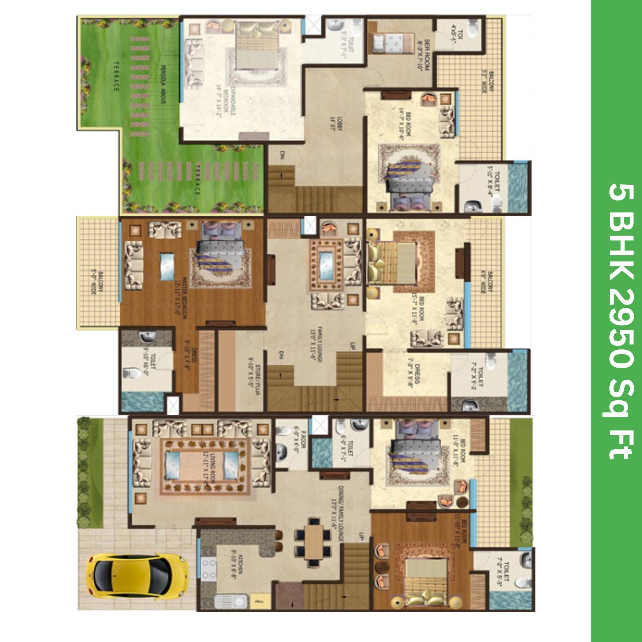 5 BHK 2950 Sq Ft